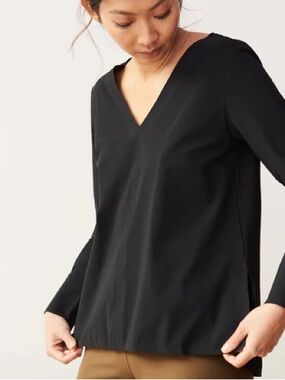 NEW Aday Something Tailored Shirt Black V Neck Blouse Stretch Size XL NWOT